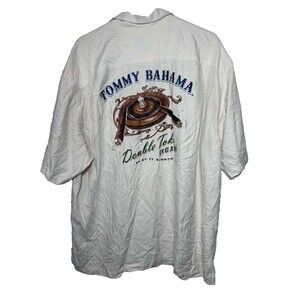 Tommy Bahama Silk Button Down Shirt Men's XLX/TGT Cream Casino Cigar Embroidered